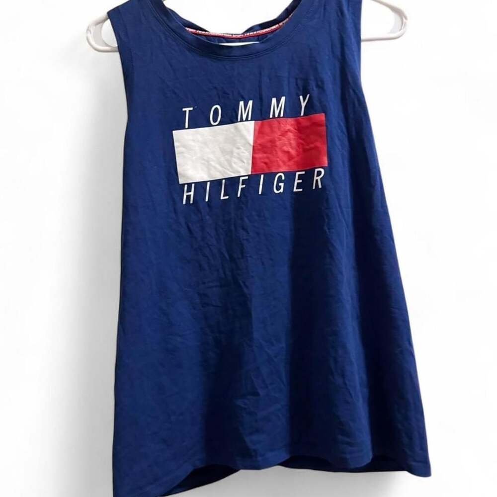Tommy Hilfiger Sport Tank Top L Blue Flag Logo Split Back